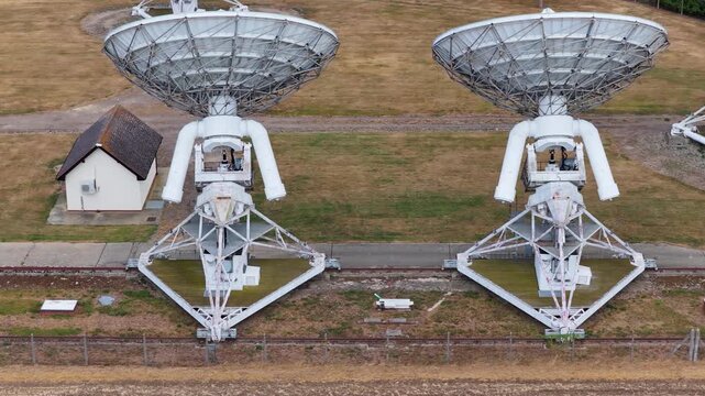 Large Radio Telescope Array at the Mullard Radio Astronomy Observatory in Cambridge During the Day