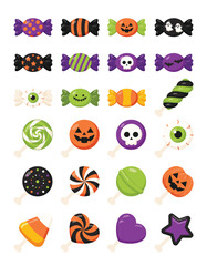 Fototapeta premium Halloween Candy Bundle Wrapped Sweets And Lollipops Vector Set