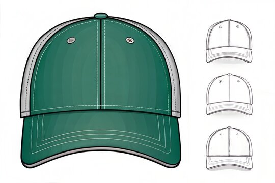 Customizable Fashion Baseball Cap Vector Illustration, Baseball Cap Hat OutLine Template, Flats Sketch, Clip Art Technical Fashion Flats Sketch High Quality Vector Outline, Dad Hat, Cap Fashion Flat