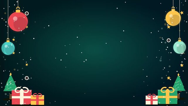 Playful Christmas 4K Animated Background with Snow, Gifts, Ornaments and Copy Space