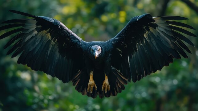 Majestic Bald Eagle Perched on Rock, Wings Spread Wide, Powerful Bird of Prey in Natural Forest Habitat