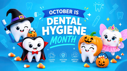 Fototapeta premium October Is National Dental Hygiene Month – Halloween Dental Banner,,,