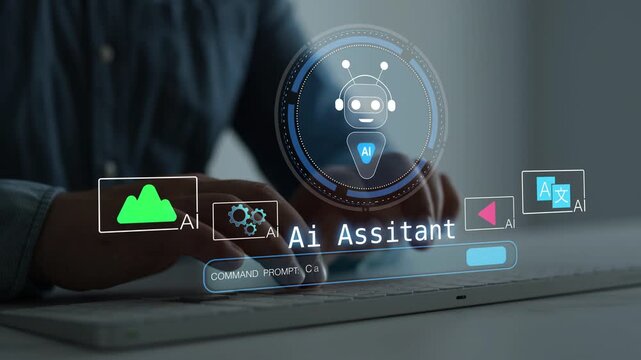 Online support chatbot conversation with virtual Ai assistant, artificial intelligence technology, CRM automation.User interacting with AI chat service for instant help, guidance and customer support.