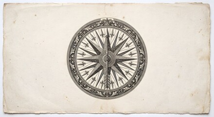 Fototapeta premium Antique lithographic print nautical compass rose on aged cotton paper
