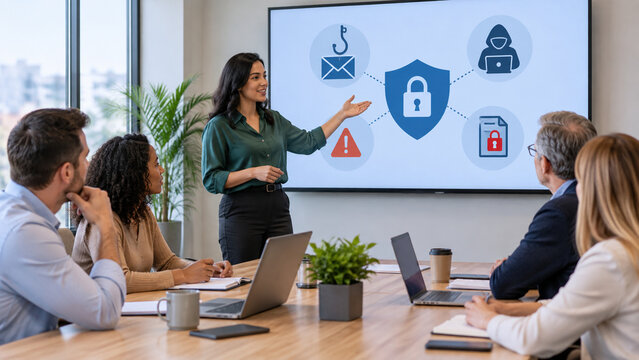 Business team attending cybersecurity awareness training