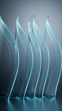 Cinematic futuristic technology background featuring translucent turquoise fiber strand and glowing cyan curved glass forms, creating elegant abstract depth, luminous reflections, and sleek digital