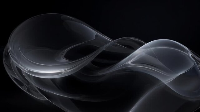 Abstract futuristic technology background with cinematic translucent flowing curves, silver highlights, black glass waves, elegant digital forms, and sleek dark atmosphere for modern design