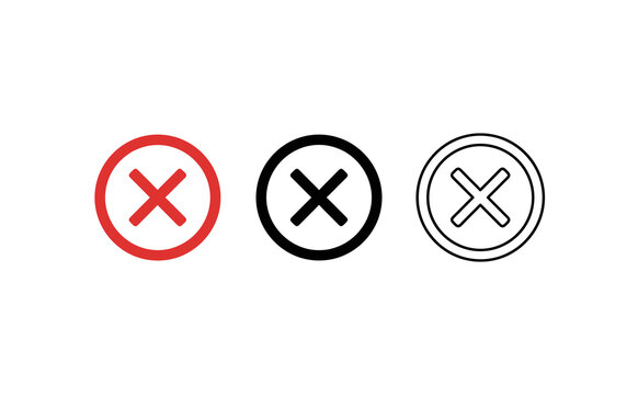 Minimalist red and black cross mark icons set in vector style