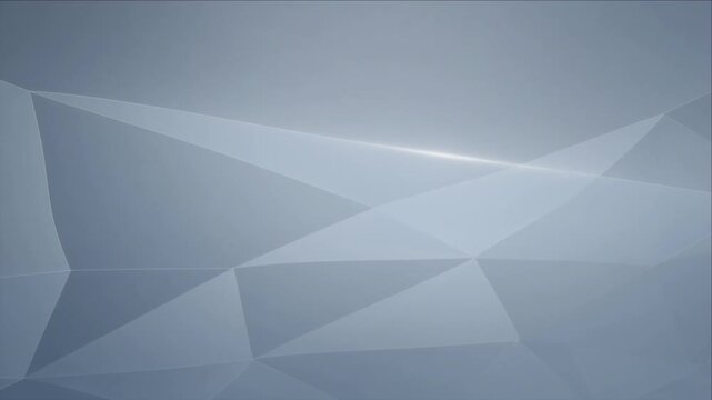 Cinematic futuristic technology background featuring gray blue geometric polygon layers, faceted abstract surfaces, soft illumination, glowing horizon, sleek digital depth, and calm modern design