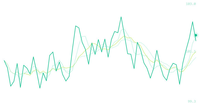 Green stock market line chart depicting financial volatility and market trend fluctuations, isolated on transparent background.