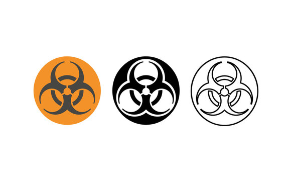 Minimalist biohazard symbols featuring orange black and outline graphic styles
