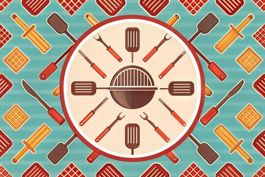 Grill Poster. Pattern with Utensils for Barbecue. Background for your design works. Vector illustration.