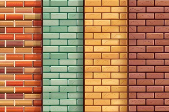 Set of brick walls of different colors. Seamless pattern. Realistic different brick textures collection. Vector illustration