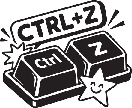 Computer keyboard keys shortcut ctrl z undo icon with happy star sticker element for tech design and gaming.