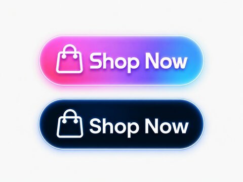Modern shopping button with bag icon and shop now text in gradient and dark styles