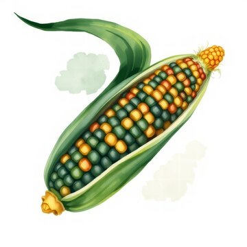 Watercolor illustration of multicolored flint corn cob