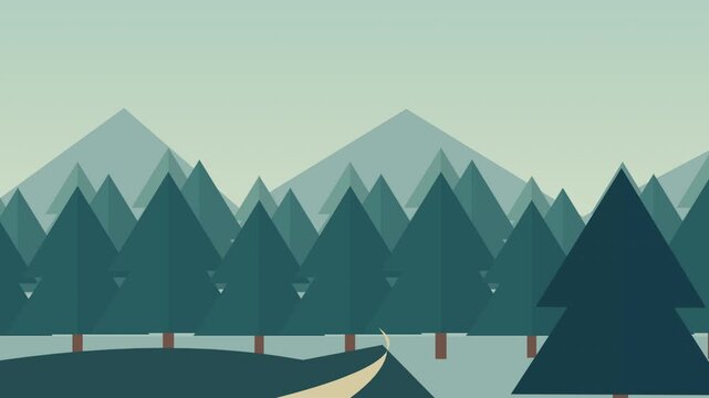 Minimalist Pine Forest and Mountain Landscape Animation