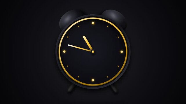 Black alarm clock with gold accents on dark background