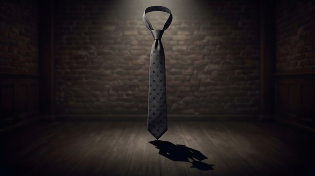 Floating necktie casting a gangster shadow in dark room