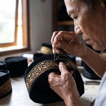 Traditional Indonesian Peci Cap Embroidery Craftsmanship Photography