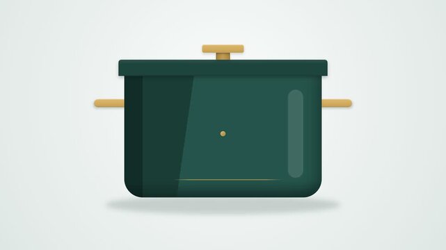 Stylized illustration of a green cooking pot with wooden handles and lid knob on light background