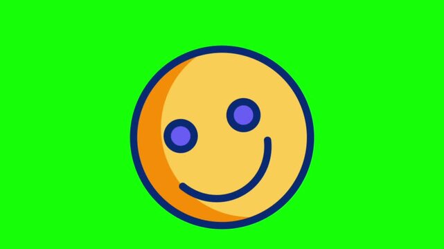 Smiling face emoji animation with vibrant colors on solid green screen background for video editing