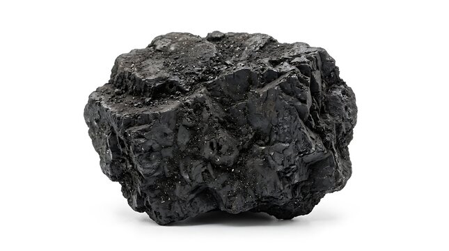 A Single Piece of Raw Natural Black Coal Isolated on White Background.