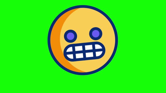 Animated yellow grimacing emoji face with clenched teeth shaking on a green screen background