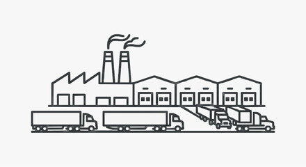 Fototapeta premium Industrial factory complex with trucks for logistics and manufacturing operations