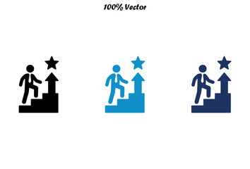 Fototapeta premium Business professional climbing stairs toward success and star achievement icon set.