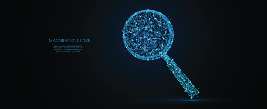 Abstract Futuristic Magnifying Glass Low Poly Wireframe Vector Illustration