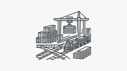 Fototapeta premium Freight Train and Container Crane at Industrial Rail Yard