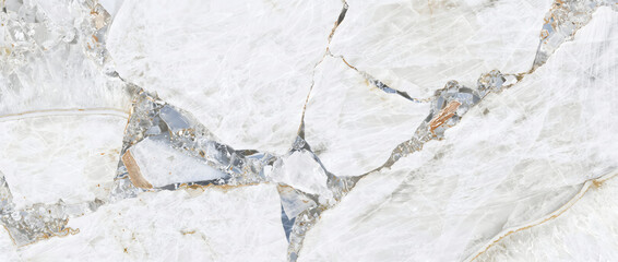 White marble texture with crystalline grey fracture clusters and gold veins forming a striking luxury natural stone background © UmmeFarhatunnesa
