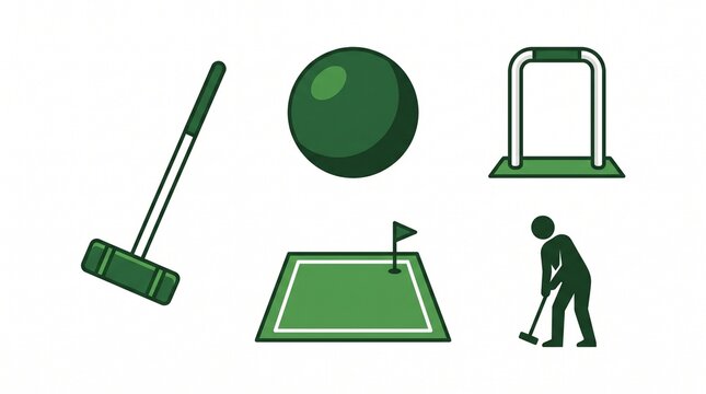 Croquet Garden Precision Game Flat Vector Icon Set