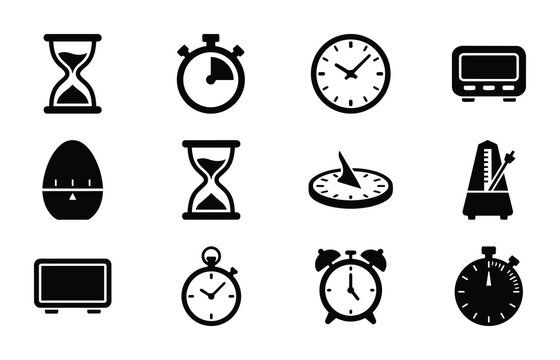 Time Icons Collection: Hourglass, Stopwatch, Clock, Timer, Sundial, Metronome, Alarm
