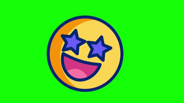 Star eyes emoji animation with green screen background for video editing and social media projects