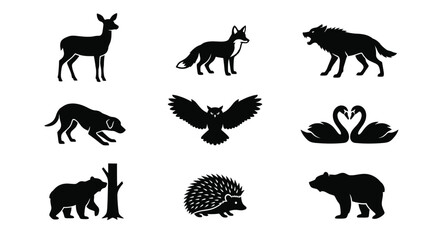 Obraz premium Black silhouettes of various wild animals.