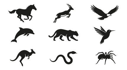 Obraz premium Black silhouettes of various wild animals.