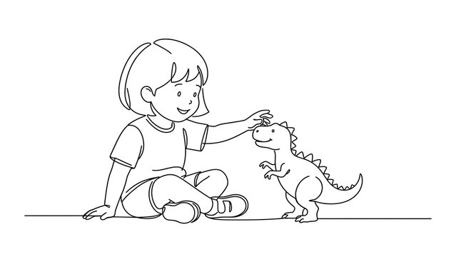 Child Playing with Dinosaur white background.