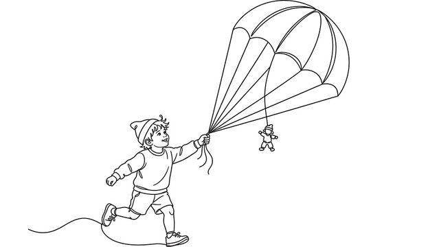 child flying kite white background.