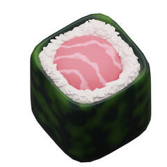 3D tuna maki roll sushi icon wrapped in nori seaweed, Japanese food render © Andriana