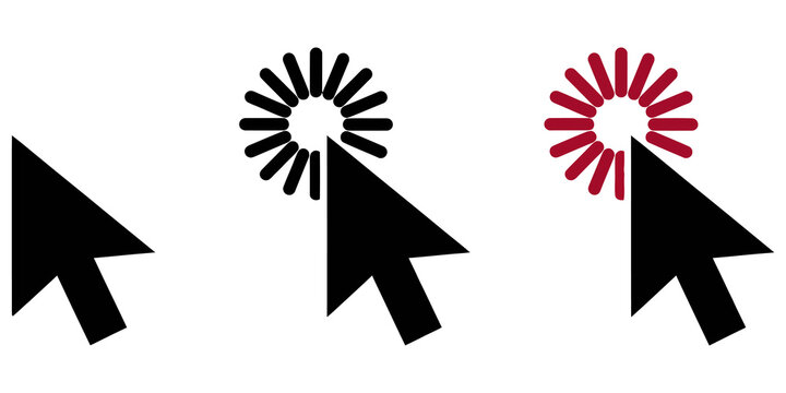 Computer mouse cursor arrow icons with loading progress indicator art.