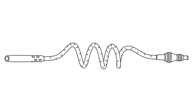Coiled wire with metal tip white background.