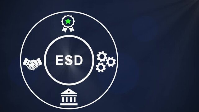 Electronic software distribution esd concept animation featuring corporate business gear mechanisms, and assurance symbols for modern digital infrastructure and technology solutions