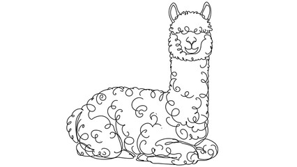 Fototapeta premium Coloring Page Alpaca white background.