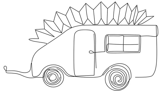 Colorful camper van with flowers white background.