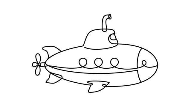 Coloring page submarine white background.