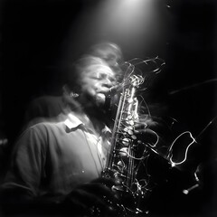 Obraz premium Black and white photograph of a jazz saxophonist