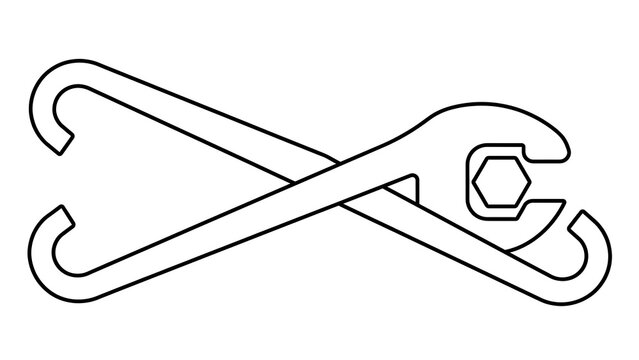 Crossed wrench and spanner white background.
