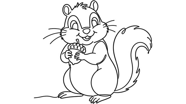Cute cartoon squirrel holding acorn white background.